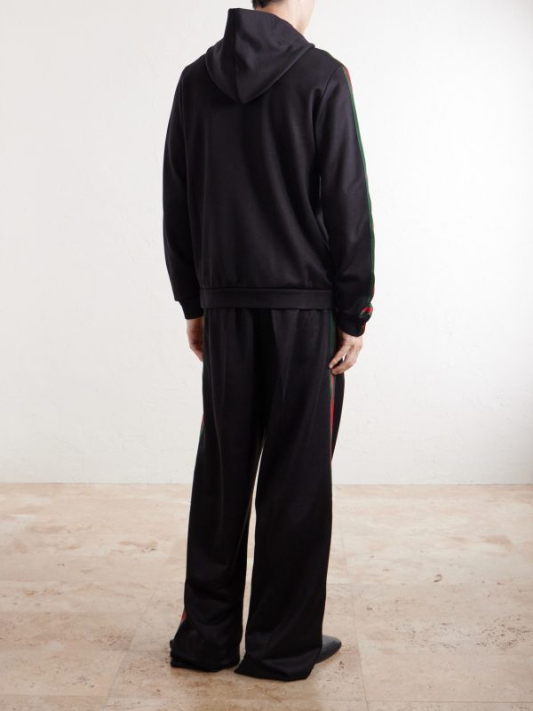 Webbing-Trimmed Silk and Cotton-Blend Jersey Zip-Up Hoodie - BK Webbing-Trimmed Silk and Cotton-Blend Jersey Zip-Up Hoodie - BK