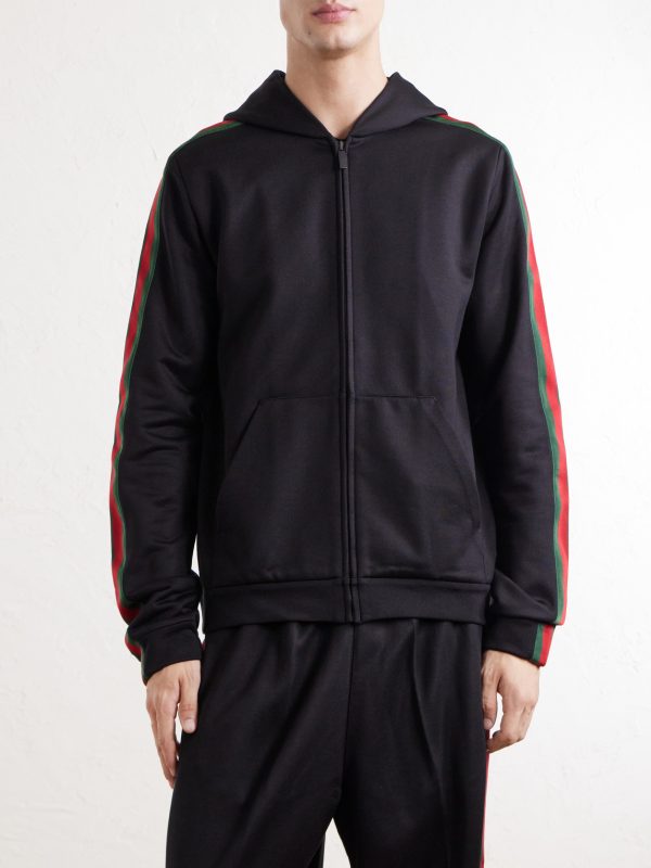 Webbing-Trimmed Silk and Cotton-Blend Jersey Zip-Up Hoodie - FR Webbing-Trimmed Silk and Cotton-Blend Jersey Zip-Up Hoodie - FR