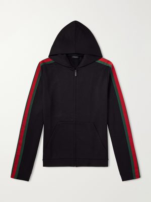 Webbing-Trimmed Silk and Cotton-Blend Jersey Zip-Up Hoodie