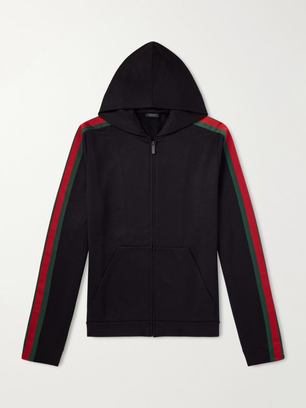 Webbing-Trimmed Silk and Cotton-Blend Jersey Zip-Up Hoodie Webbing-Trimmed Silk and Cotton-Blend Jersey Zip-Up Hoodie