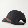 Webbing-Trimmed Logo-Jacquard Canvas Cap - BK Webbing-Trimmed Logo-Jacquard Canvas Cap - BK