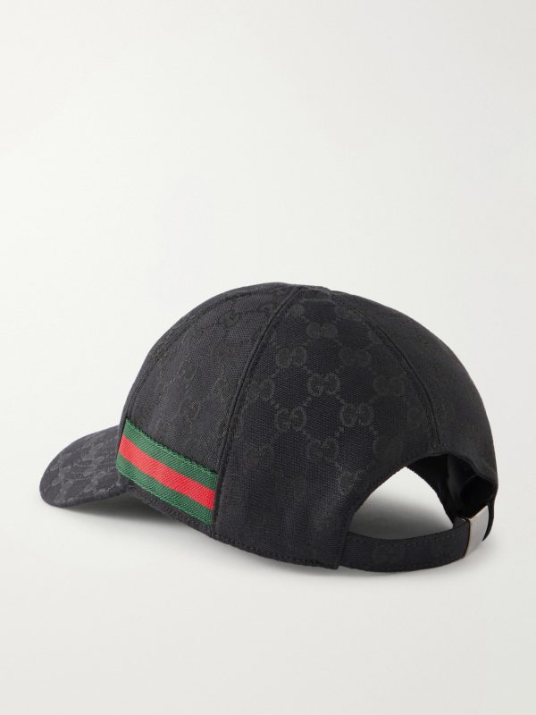 Webbing-Trimmed Logo-Jacquard Canvas Cap - BK Webbing-Trimmed Logo-Jacquard Canvas Cap - BK