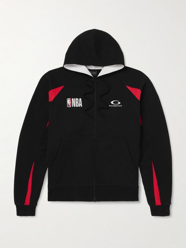+ NBA Oversized Logo-Embroidered Cotton-Jersey Zip-Up Hoodie + NBA Oversized Logo-Embroidered Cotton-Jersey Zip-Up Hoodie