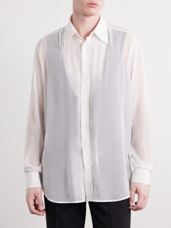 Wool-Trimmed Organza Shirt - FR Wool-Trimmed Organza Shirt - FR