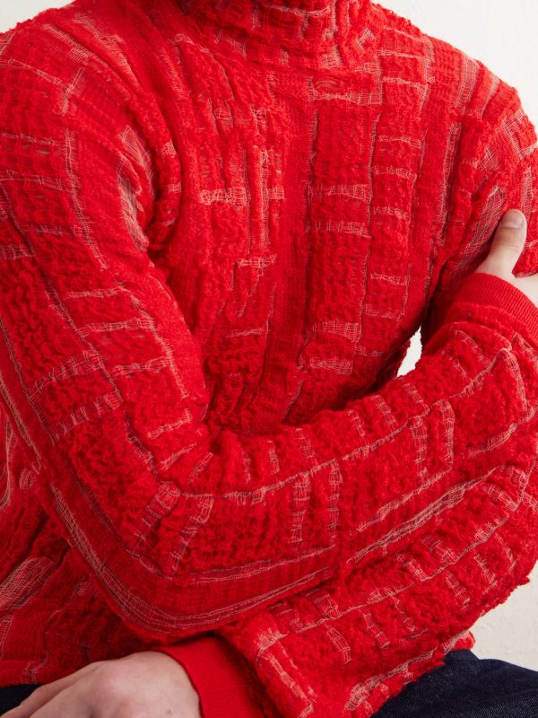 Distressed Wool-Blend Mock-Neck Sweater - CU