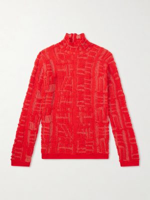 Distressed Wool-Blend Mock-Neck Sweater