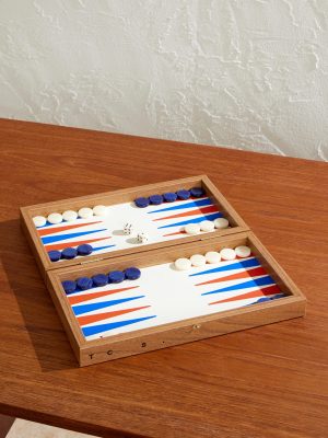 Milos Wood and Leather Travel Backgammon Set