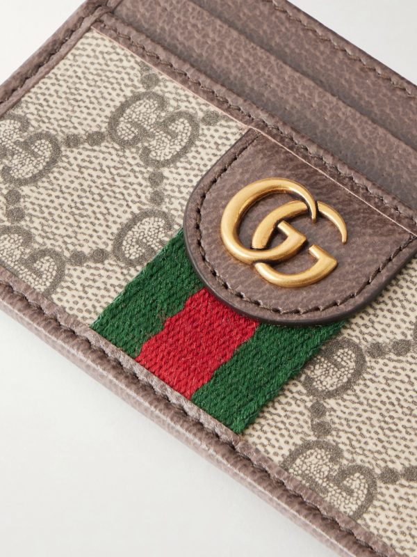 Ophidia Leather-Trimmed Monogrammed Coated-Canvas Cardholder - CU Ophidia Leather-Trimmed Monogrammed Coated-Canvas Cardholder - CU