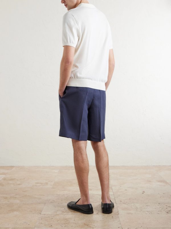 Straight-Leg Pleated Linen Shorts - BK Straight-Leg Pleated Linen Shorts - BK