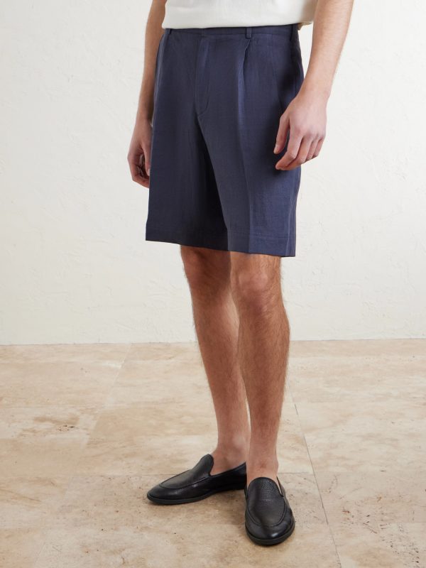 Straight-Leg Pleated Linen Shorts - FR Straight-Leg Pleated Linen Shorts - FR