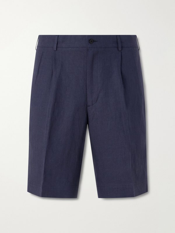 Straight-Leg Pleated Linen Shorts Straight-Leg Pleated Linen Shorts