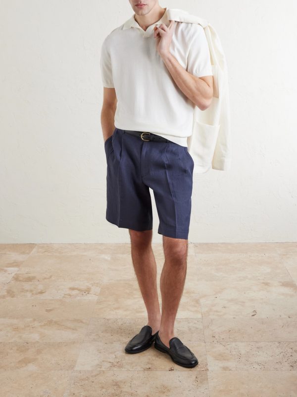Straight-Leg Pleated Linen Shorts - OU Straight-Leg Pleated Linen Shorts - OU