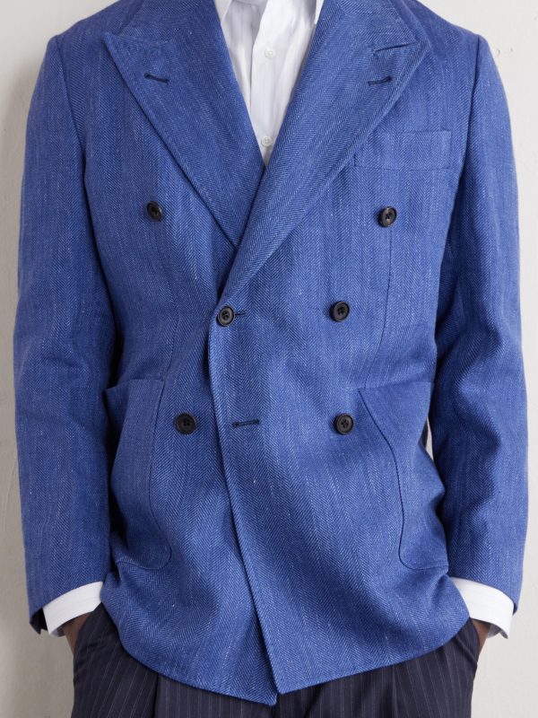Double-Breasted Linen and Wool-Blend Suit Jacket - CU Double-Breasted Linen and Wool-Blend Suit Jacket - CU