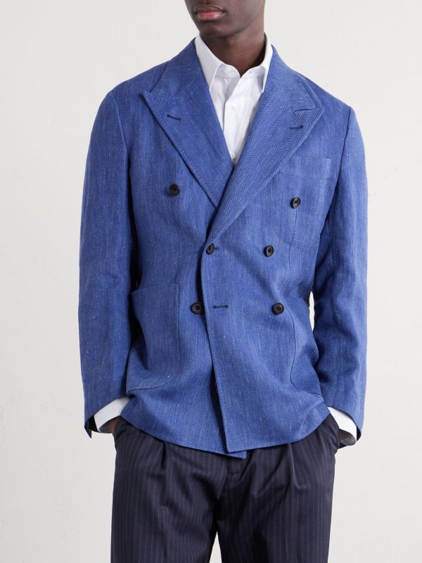 Double-Breasted Linen and Wool-Blend Suit Jacket - FR Double-Breasted Linen and Wool-Blend Suit Jacket - FR