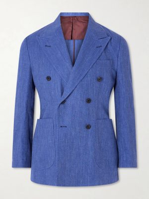 Double-Breasted Linen and Wool-Blend Suit Jacket
