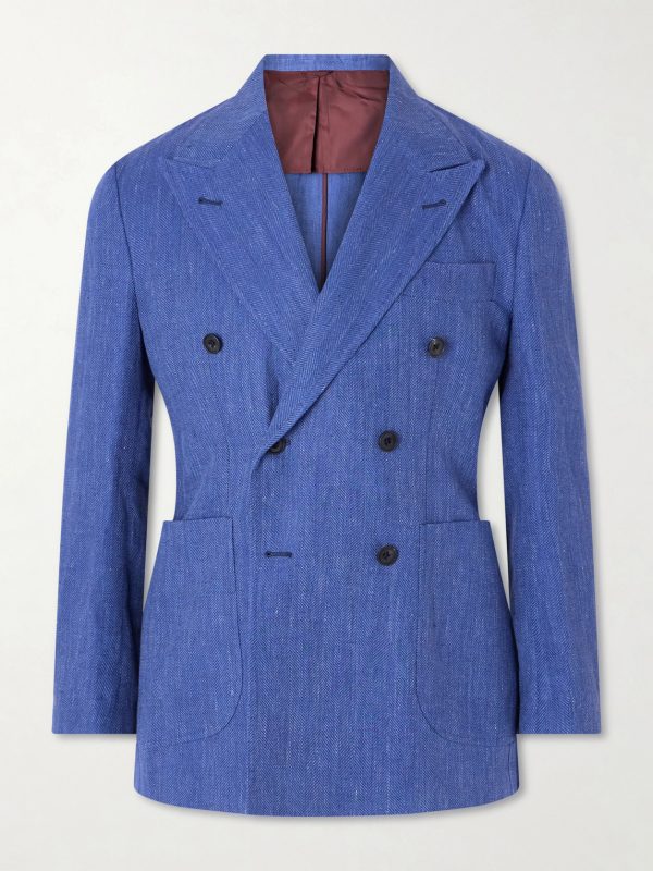Double-Breasted Linen and Wool-Blend Suit Jacket Double-Breasted Linen and Wool-Blend Suit Jacket