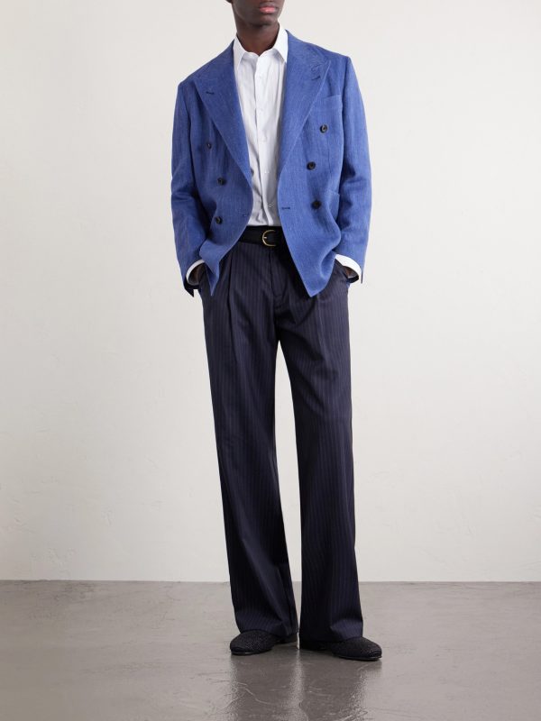 Double-Breasted Linen and Wool-Blend Suit Jacket - OU Double-Breasted Linen and Wool-Blend Suit Jacket - OU