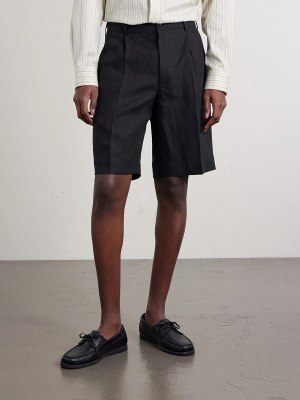 Straight-Leg Pleated Linen Shorts - FR Straight-Leg Pleated Linen Shorts - FR