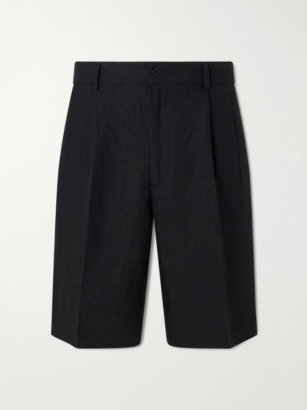 Straight-Leg Pleated Linen Shorts Straight-Leg Pleated Linen Shorts