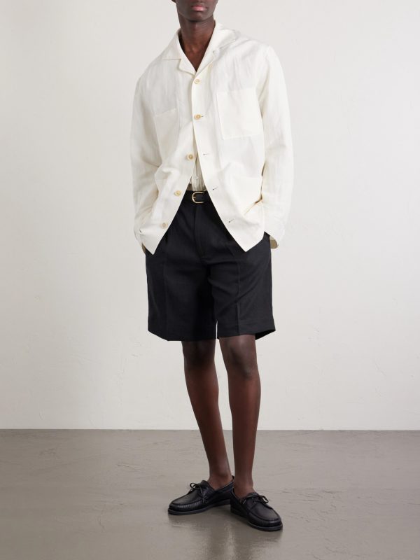 Straight-Leg Pleated Linen Shorts - OU Straight-Leg Pleated Linen Shorts - OU