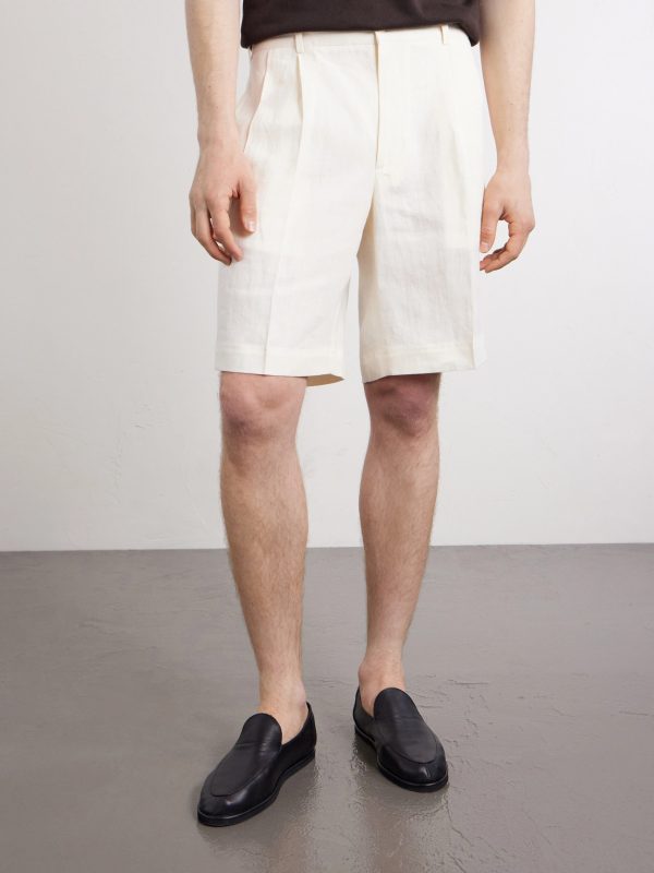 Straight-Leg Pleated Cotton Shorts - FR Straight-Leg Pleated Cotton Shorts - FR