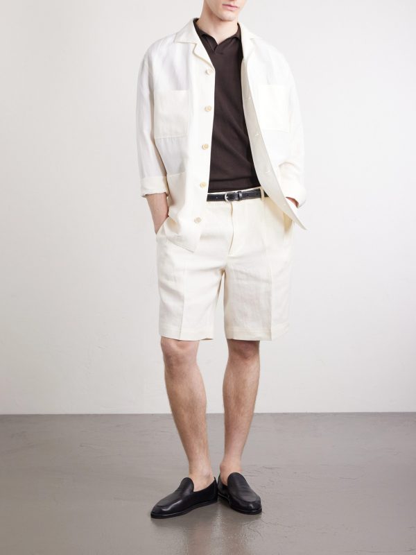 Straight-Leg Pleated Cotton Shorts - OU Straight-Leg Pleated Cotton Shorts - OU