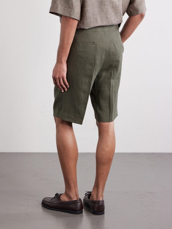 Straight-Leg Pleated Linen Shorts - BK Straight-Leg Pleated Linen Shorts - BK
