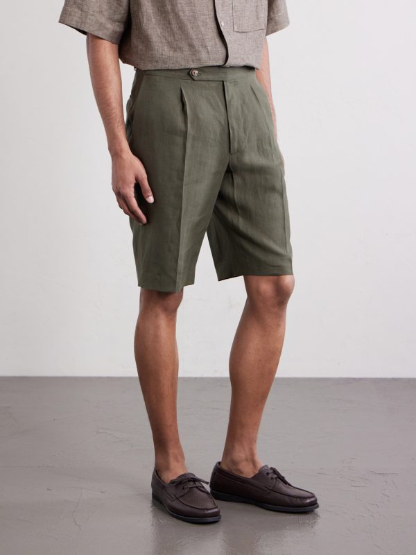Straight-Leg Pleated Linen Shorts - FR Straight-Leg Pleated Linen Shorts - FR
