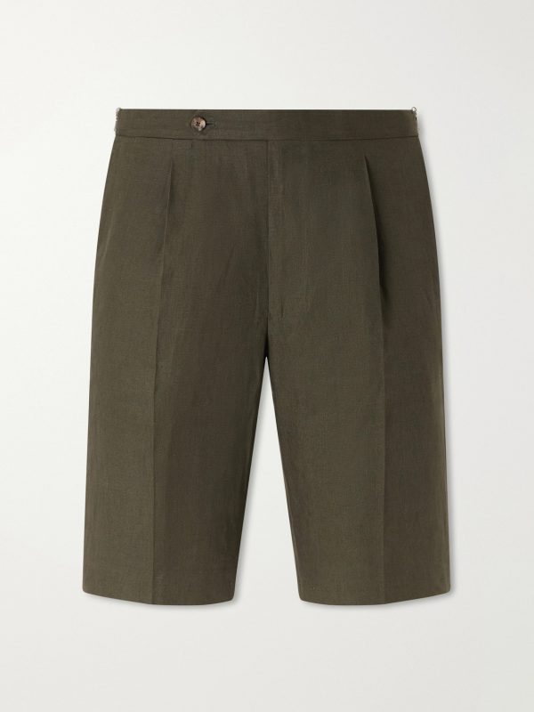 Straight-Leg Pleated Linen Shorts Straight-Leg Pleated Linen Shorts