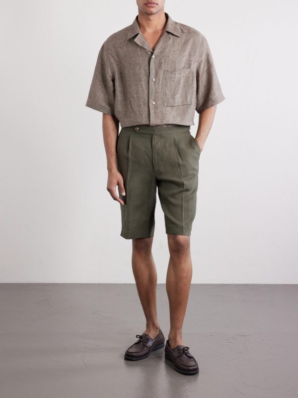 Straight-Leg Pleated Linen Shorts - OU Straight-Leg Pleated Linen Shorts - OU