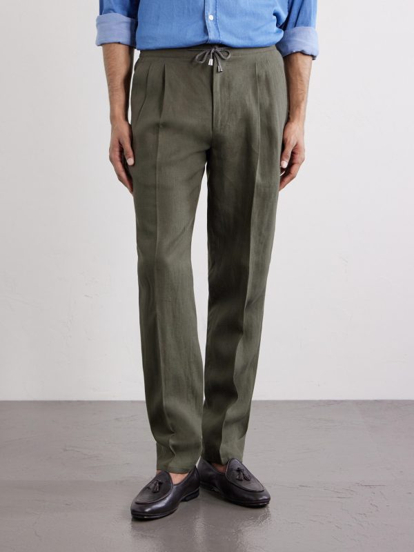 Straight-Leg Pleated Linen Suit Trousers - FR Straight-Leg Pleated Linen Suit Trousers - FR