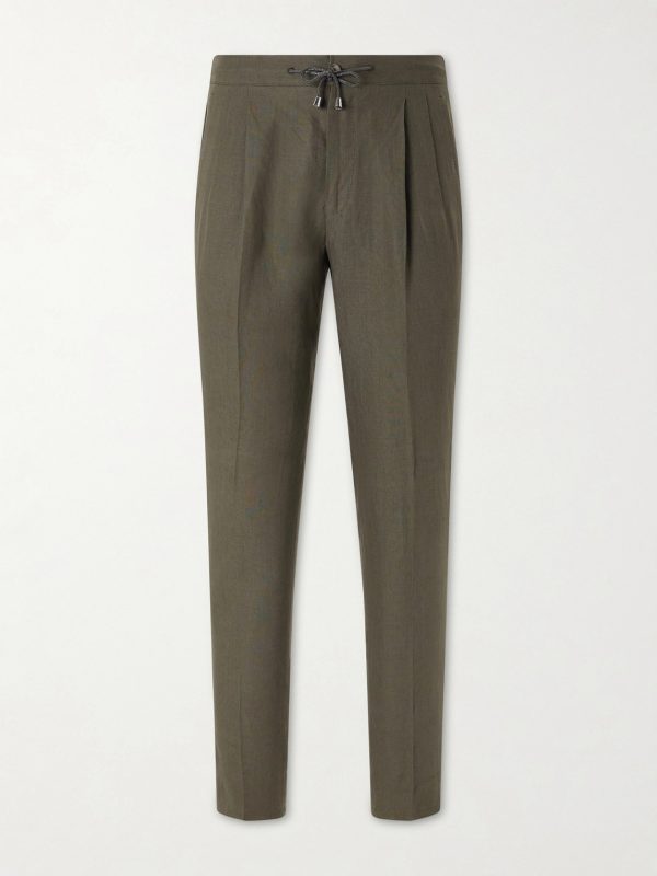 Straight-Leg Pleated Linen Suit Trousers Straight-Leg Pleated Linen Suit Trousers