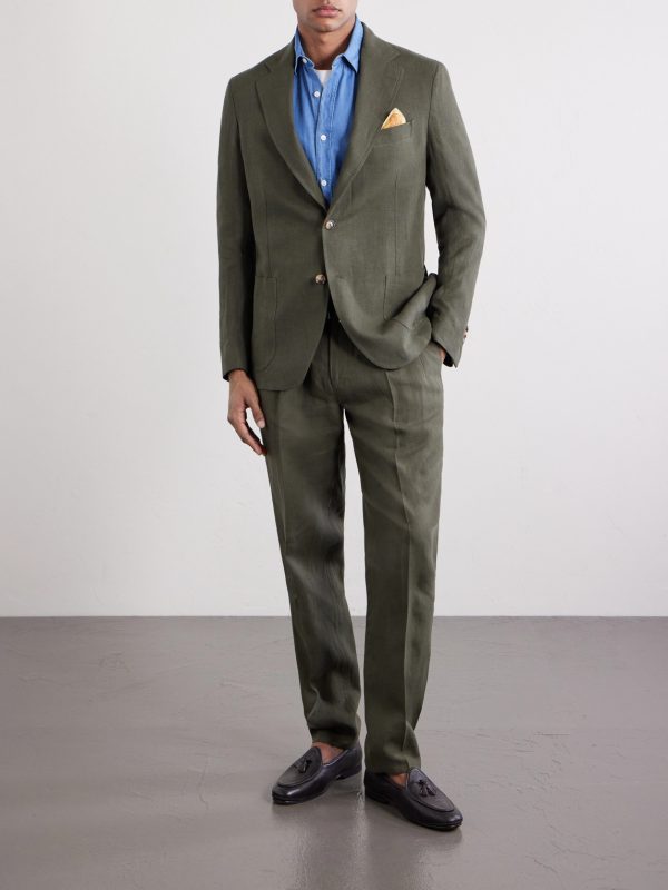 Straight-Leg Pleated Linen Suit Trousers - OU Straight-Leg Pleated Linen Suit Trousers - OU
