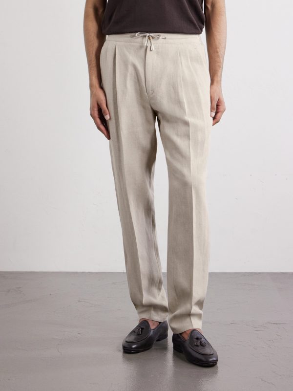 Straight-Leg Pleated Linen Suit Trousers - FR Straight-Leg Pleated Linen Suit Trousers - FR