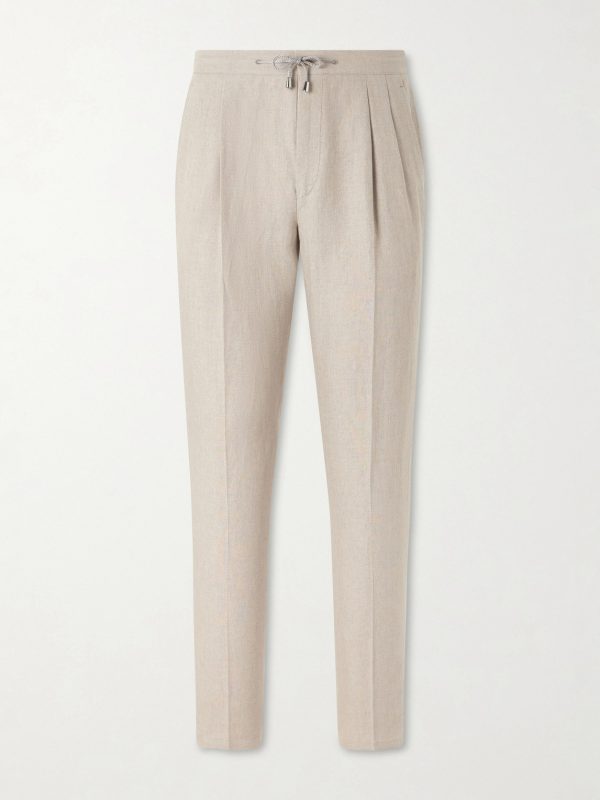 Straight-Leg Pleated Linen Suit Trousers Straight-Leg Pleated Linen Suit Trousers