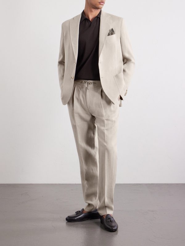 Straight-Leg Pleated Linen Suit Trousers - OU Straight-Leg Pleated Linen Suit Trousers - OU