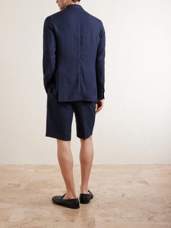 Linen Single-Breasted Blazer - BK Linen Single-Breasted Blazer - BK