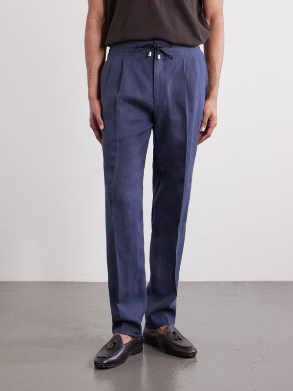 Straight-Leg Pleated Linen Suit Trousers - FR Straight-Leg Pleated Linen Suit Trousers - FR