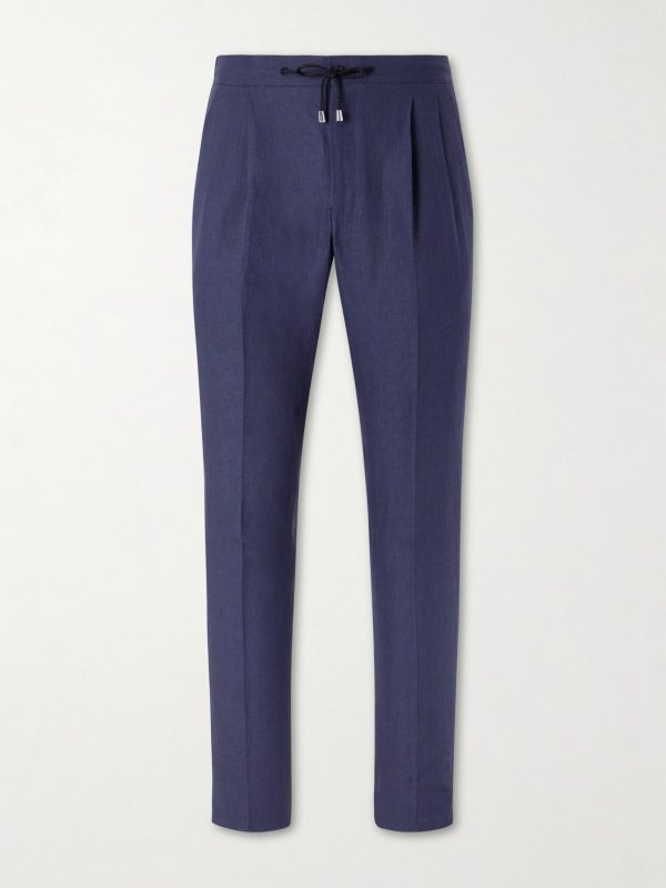 Straight-Leg Pleated Linen Suit Trousers Straight-Leg Pleated Linen Suit Trousers