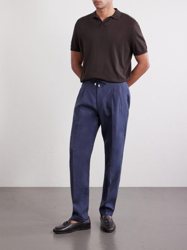 Straight-Leg Pleated Linen Suit Trousers - OU Straight-Leg Pleated Linen Suit Trousers - OU