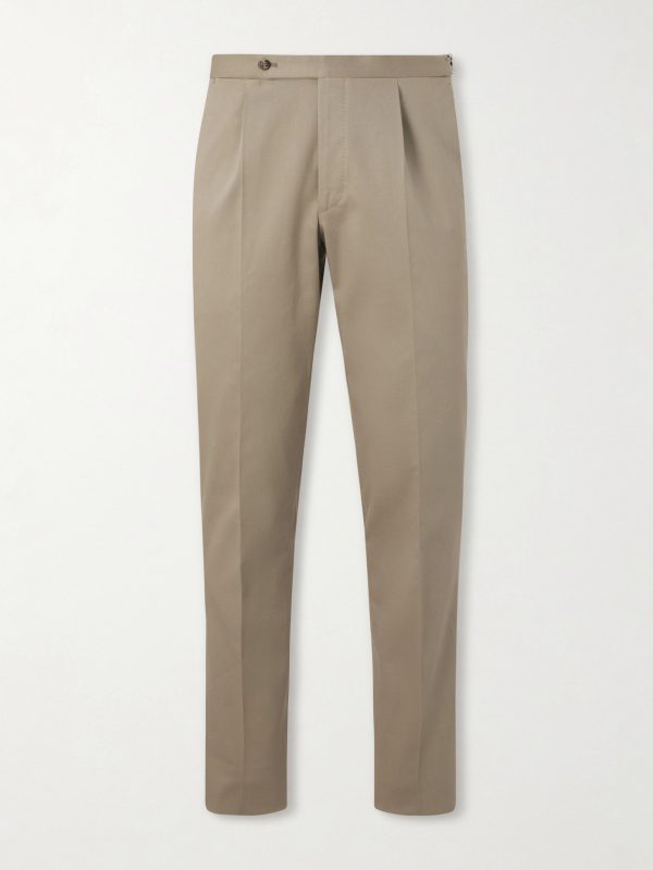 Straight-Leg Cotton-Blend Twill Trousers