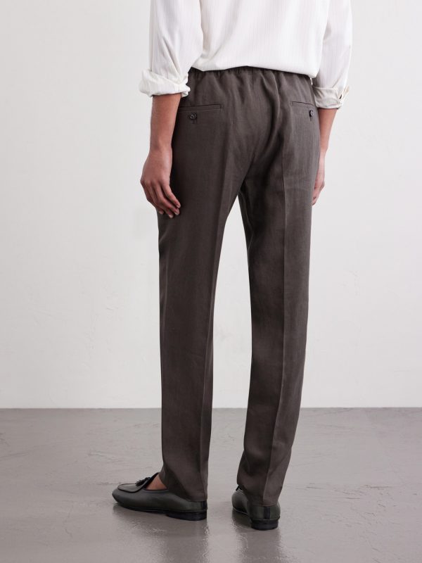 Straight-Leg Pleated Linen Suit Trousers - BK
