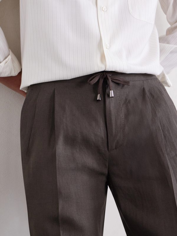 Straight-Leg Pleated Linen Suit Trousers - CU
