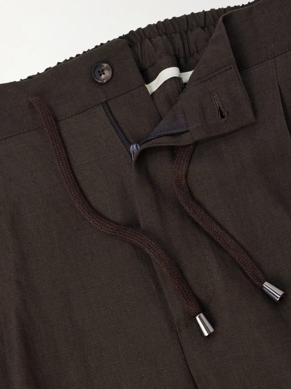 Straight-Leg Pleated Linen Suit Trousers - E1