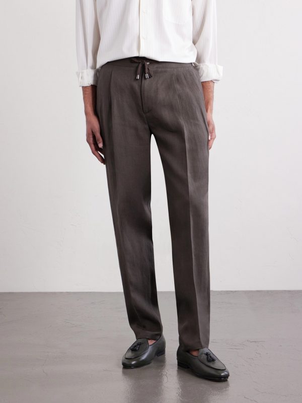 Straight-Leg Pleated Linen Suit Trousers - FR