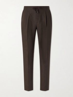Straight-Leg Pleated Linen Suit Trousers Straight-Leg Pleated Linen Suit Trousers