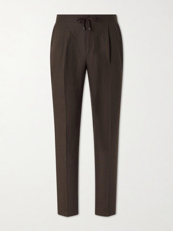 Straight-Leg Pleated Linen Suit Trousers