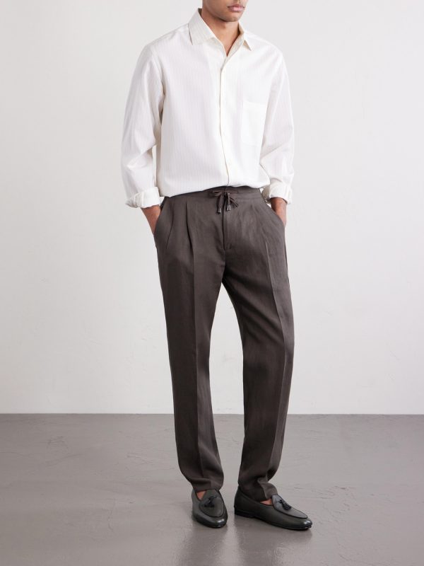 Straight-Leg Pleated Linen Suit Trousers - OU