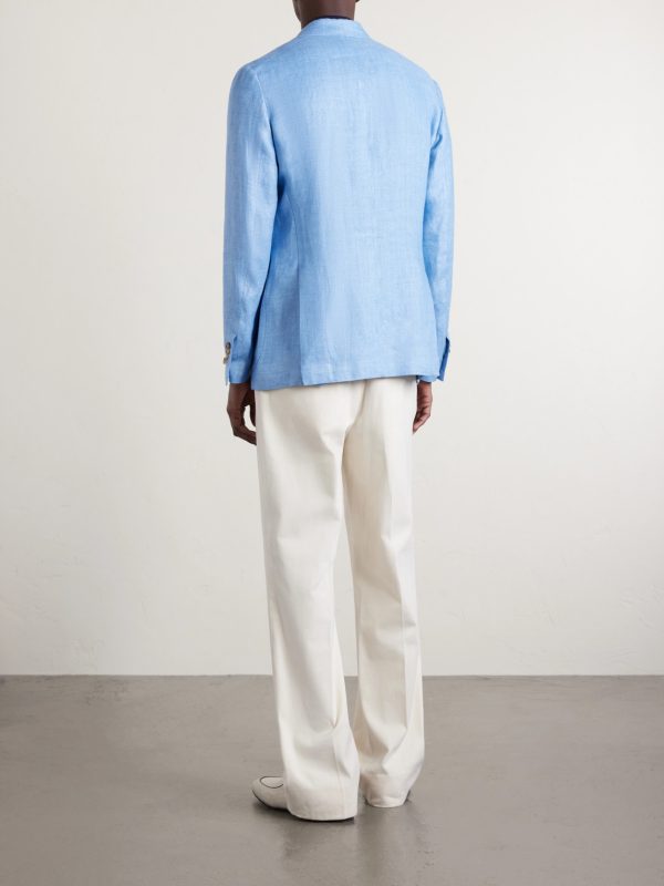 Double-Breasted Linen Blazer - BK Double-Breasted Linen Blazer - BK