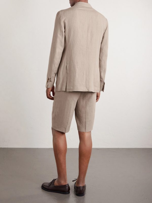 Linen Single-Breasted Suit Jacket - BK Linen Single-Breasted Suit Jacket - BK